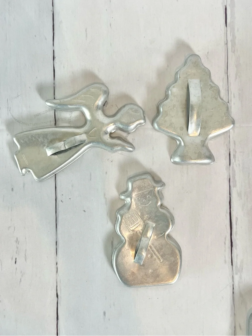 Vintage MCM Aluminum Christmas Cookie Cutters Set of 7 With Handles Retro